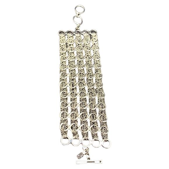 Jennifer Lopez Mesh Silver Tone Bracelet 7"-8" Icy Rhinestone JLO Wide Chain - Picture 7 of 9